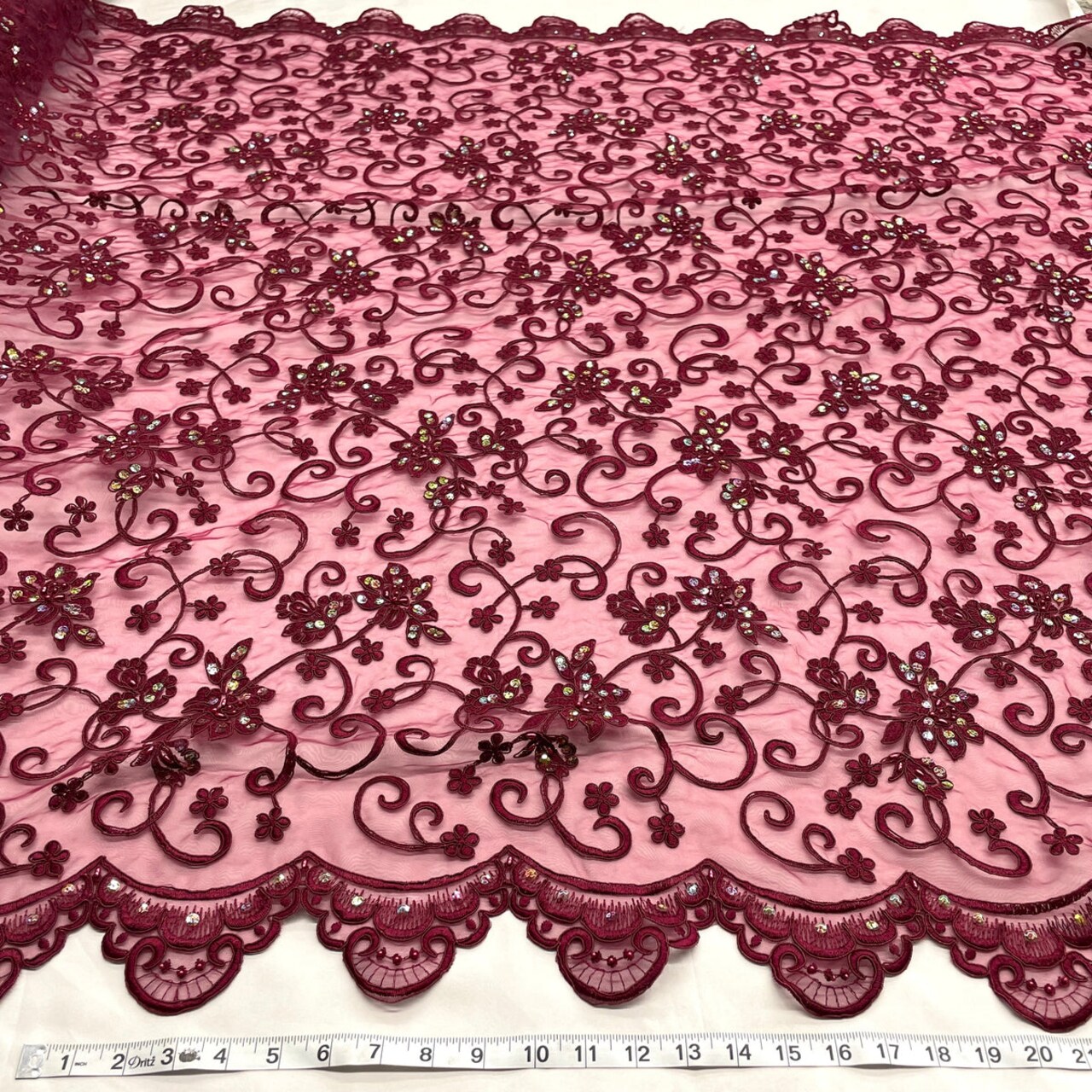 1 Yard Exquisite Beaded & Corded Bridal Fabric Lace Embroidered on 100% Polyester Organza 54 Inch Width